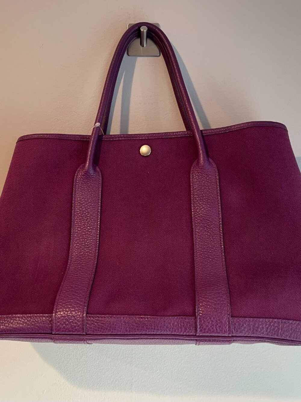 Hermes Garden Party 36 Toile & Leather Tote Palladium Hardware-Purple - Preowned - Picture 2 of 13
